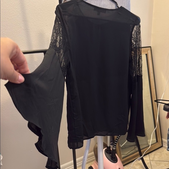 Black Sheer Long Sleeve Blouse - Picture 2 of 4
